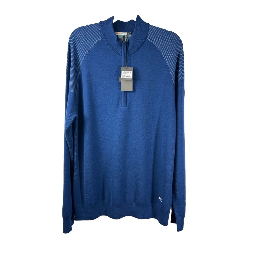 NWT KJUS Men's Kulm Freelite Half-Zip Sweater Blue Wool Blend Golf Pullover XL